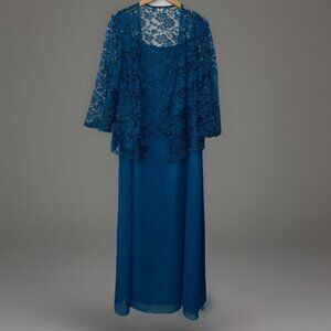 Mother Of The Bride / Groom Wedding Dress 2X Maxi w Lace Jacket Teal